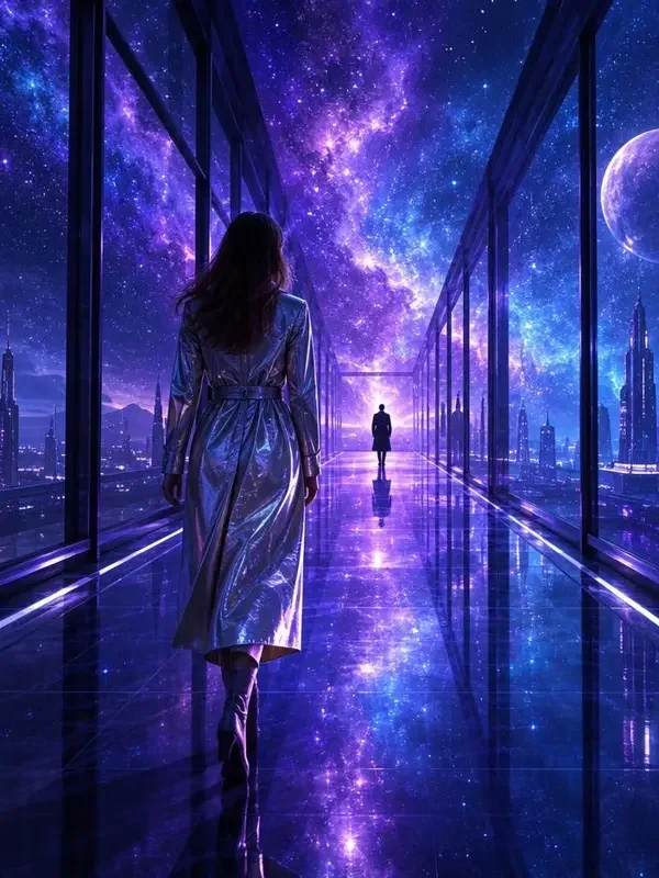 《我在未来当白月光》短剧封面，科幻轻喜题材，60集
